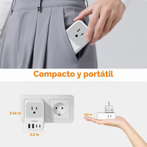 Vista 6 de TESSAN All European UK Travel Plug Adapter Kit, PD 20W International Detachable Adaptor, 4 AC 4 USB Potrs (2 USB C), Type C/G/E/F Universal Plug, US