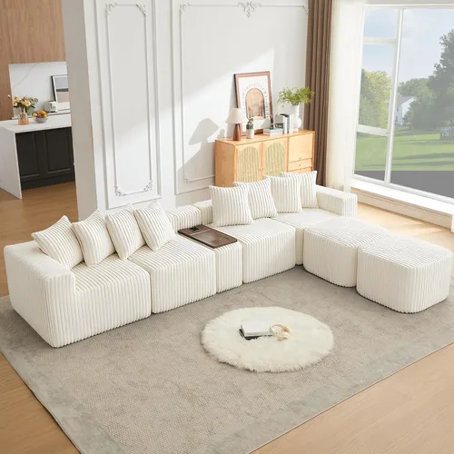 Vista 8 de Sofá seccional de 137.5 pulgadas, sofás modulares sin hueso para sala de estar, cómodo sofá de pana de felpa de asiento profundo, moderno sofá
