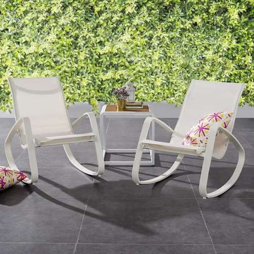 Vista 2 de Modway EEI-3180-WHI-WHI-SET - Juego de 2 sillas mecedoras de malla para patio al aire libre, color blanco