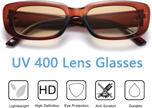 Vista 3 de aisswzber Gafas de sol rectangulares vintage para mujeres y hombres, de los años 90, con marco cuadrado estrecho, protección UV400