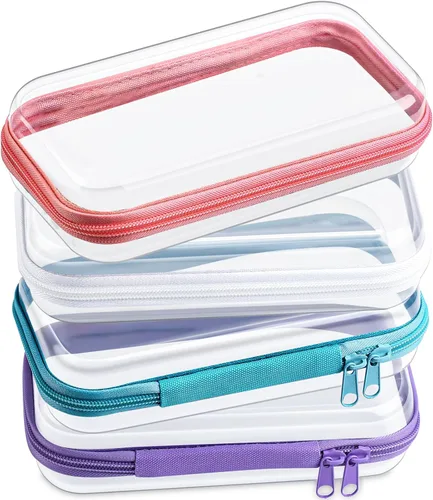 Vista 30 de Hoolerry 4 piezas de estuches rígidos transparentes con cremallera, bolsas de maquillaje, estuche de plástico para lápices, contenedores de caja
