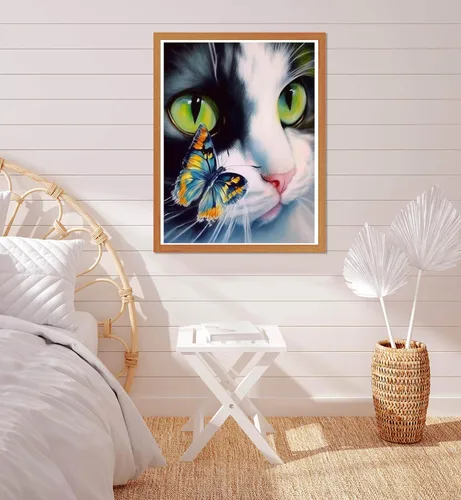 Vista 3 de Bimkole Kit de pintura de gato por números, pintura al óleo sobre lienzo, pintura acrílica para principiantes, pintura para dibujo con pinceles