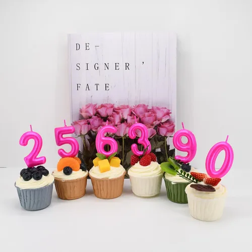 Vista 3 de DERVENTA Vela con números de 2.36 pulgadas, decoración perfecta para cumpleaños, brunch, postre, pastel, 1 pieza (número 0 rosa)