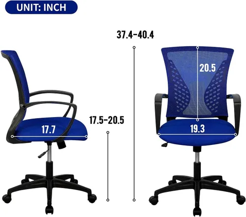 Vista 3 de Silla ergonómica de escritorio, silla de oficina, silla de computadora de malla, respaldo medio, giratoria, ajustable, con soporte lumbar