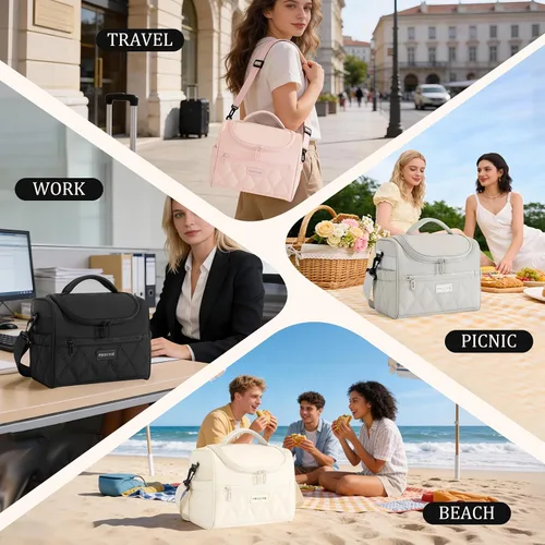 Vista 6 de Bolsa de almuerzo para mujer, suave y ligera, lonchera aislada a prueba de fugas con correas, lonchera térmica reutilizable para almuerzo