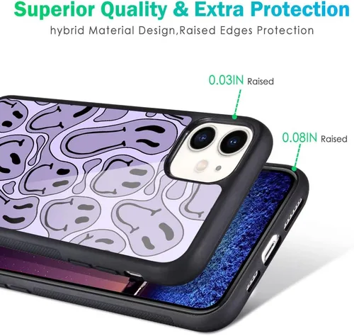 Vista 4 de Funda compatible con iPhone 11, cara divertida morada, cubierta trasera dura con bonito diseño de patrón trippy, funda de TPU suave para niñas