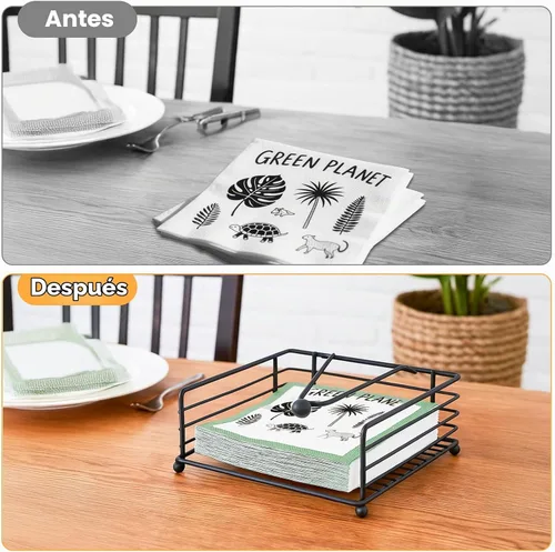 Vista 5 de 3 servilletas para servilletas de papel, servilletas planas negras, dispensador de servilletas de metal para mesas de cocina, granja, cena, al aire