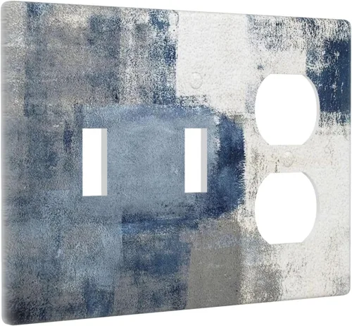 Vista 180 de Placa de Interruptor de Luz de Palanca Única Abstracta en Negro, Blanco y Gris, Cubierta de Tomacorriente, Placa de Pared Decorativa de Un