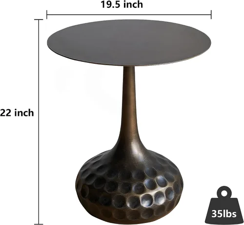 Vista 2 de Mesa auxiliar, mesa de centro moderna, mesa decorativa de hierro con pedestal de metal para sala de estar, dormitorio, balcón, oficina