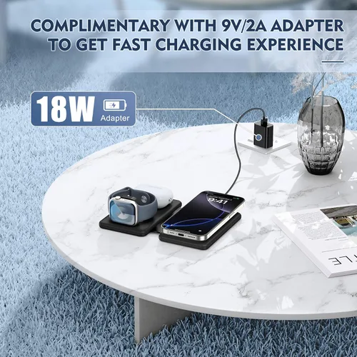 Vista 5 de Cargador inalámbrico para iPhone - Estación de carga 3 en 1 para dispositivos Apple para iPhone 17, 16, 15, 14, 13, 12 Pro Max Plus, almohadilla