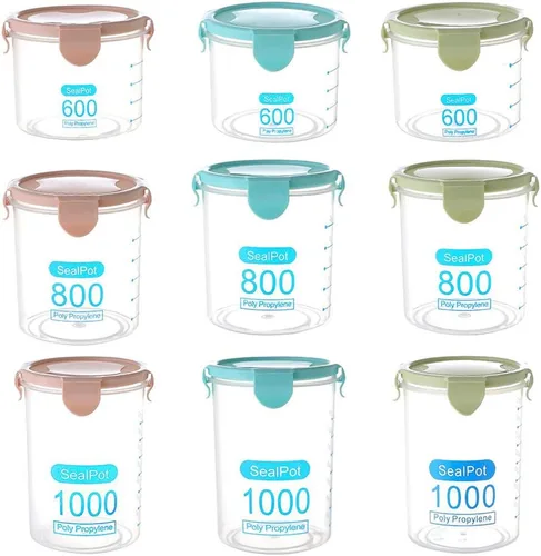 Vista 7 de LIZEALUCKY Recipientes herméticos de almacenamiento de alimentos de 600/800/33.8 fl oz, recipientes de plástico transparente para cereales con tapas