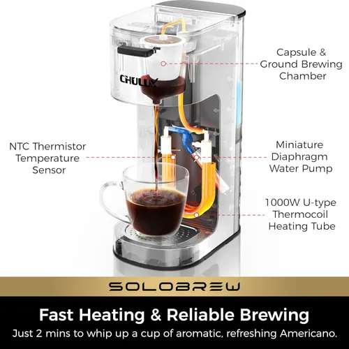 Vista 9 de CHULUX SoloBrew - Cafetera de una sola porción para cápsulas K Cup
