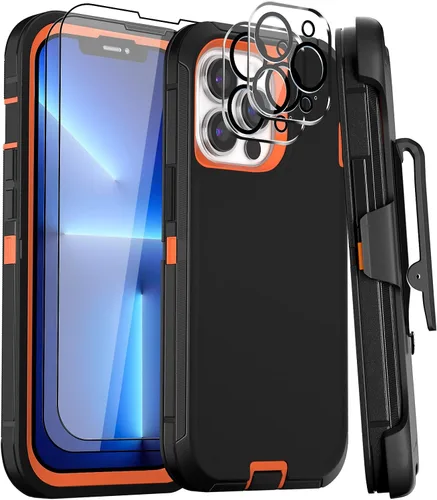 Vista 15 de Funda para iPhone 13 Funda 6.1" con Soporte Plegable y Clip para Cinturón con 2 Protectores de Pantalla + 2 Protectores de Lente de Cámara, Cubierta