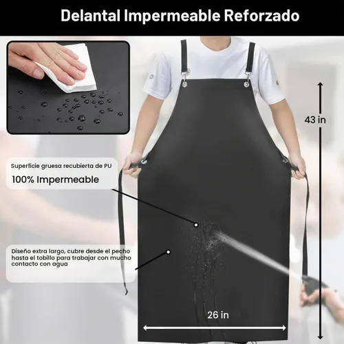 Vista 2 de SHEOMERN Delantal de goma impermeable, 43 pulgadas, antidesgarros, de vinilo resistente, ajustable, más grueso, con espalda cruzada