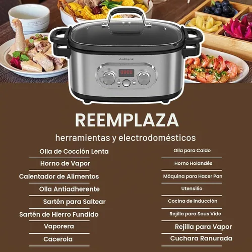 Vista 4 de Anfilank Olla de cocción lenta programable 10 en 1 con temporizador, olla de cocción lenta de 6.8 cuartos de galón, preajustes para cocinar al