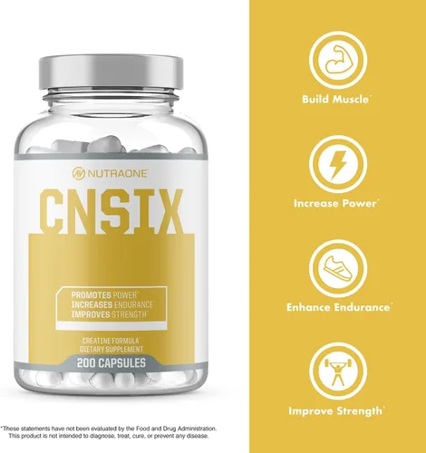 Vista 4 de CNSix Cápsulas de creatina por NutraOne - Creatina HCL para ayudar a desarrollar músculo magro* (600 mg - 200 cápsulas)