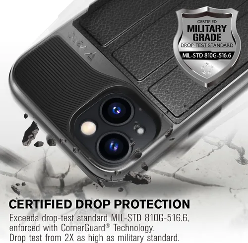 Vista 5 de VENA vCommute - Funda tipo cartera para iPhone 15, [protección contra caídas de grado militar] Funda de cuero con ranura para tarjetas con soporte