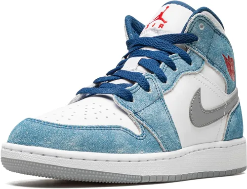 Vista 4 de Nike Jordan Youth Air Jordan 1 Mid SE GS DR6235 401 French Blue - Talla 5Y, Azul FrancésRojo Fuego-blanco