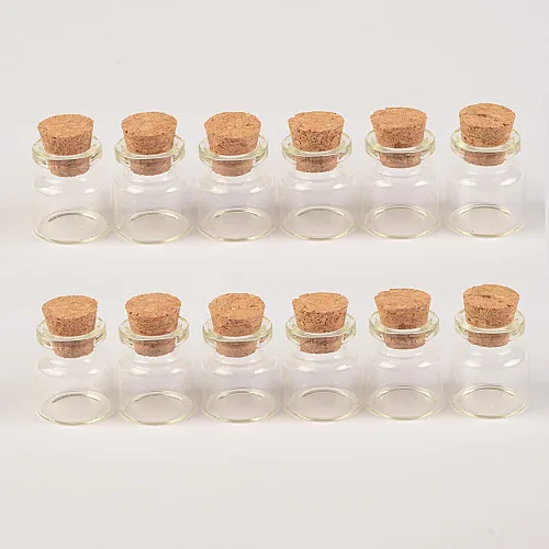 Vista 7 de Mini botellas de vidrio con tapón de corcho transparente de 0.1 fl oz, frascos pequeños, frascos, frascos, botella de deseos, 100