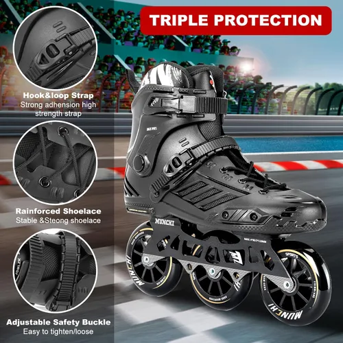 Vista 2 de Patines en línea de 3 ruedas para adultos, mujeres y hombres, ruedas profesionales para fitness al aire libre de 0.118 x 4.331 in, patines unisex