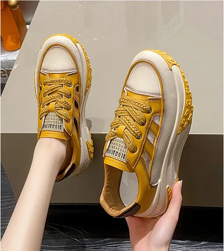 Vista 5 de SOLPNOW Tenis casuales de cuero transpirable para mujer, con cordones, antideslizantes, absorben los golpes, para correr