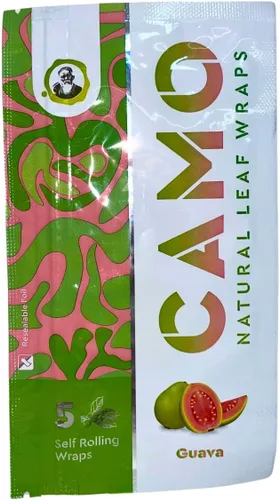 Vista 8 de Envolturas de hojas naturales afganas de camuflaje de varios sabores – 125 (25 x 5) envolturas de hojas por caja – (guayaba) con una calcomanía