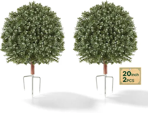 Vista 15 de VEVOR 2 bolas artificiales de 16 pulgadas, bolas de boj de imitación de 4 capas, bolas decorativas de plantas sintéticas verdes para todo el año