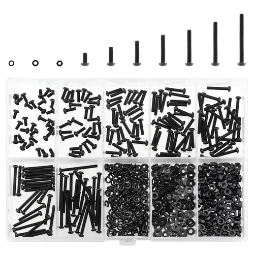 Vista 8 de HELIFOUNER 560 Piezas M2 x 4 mm / 6 mm / 8 mm / 10 mm / 12 mm / 16 mm / 20 mm, Kit de Tornillos de Cabeza de Botón con Arandelas y Tuercas, Acero