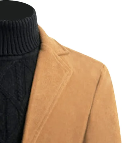 Vista 4 de Maiyifu-GJ Gabardina de mezcla de lana para hombre, longitud media, cuello con muescas, abrigos largos para negocios, chaqueta de un solo botonadura