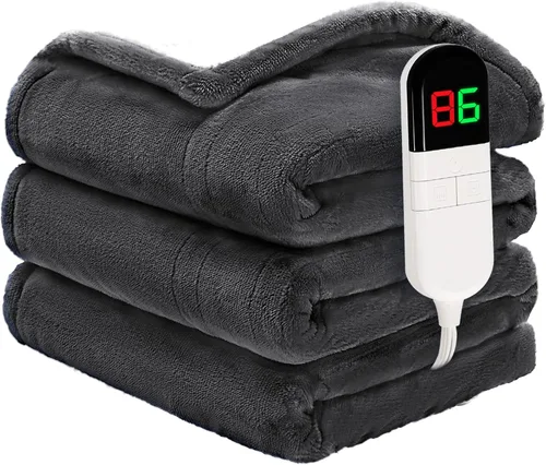Vista 17 de Manta térmica de 50 x 60 pulgadas, manta eléctrica suave y acogedora de primera calidad con 6 niveles de calefacción, manta Sherpa de franela