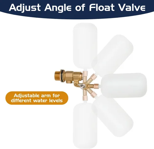 Vista 3 de Paquete de 2 válvulas de flotador de agua de 1/2 pulgada, bola flotante con válvula de latón y brazo ajustable, llenado automático y control