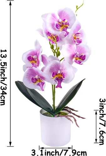 Vista 3 de XONOR Flores artificiales de orquídea, 2 piezas de flores de orquídea en maceta con jarrón de plástico para centro de mesa, decoración del hogar