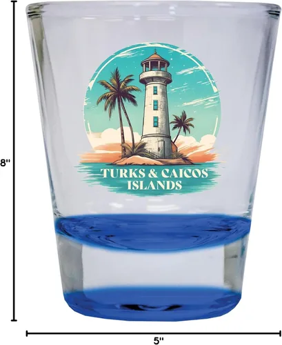 Vista 3 de Turks And Caicos Design A Souvenir - Vaso de chupito redondo de 1.5 onzas, color azul, paquete de 2
