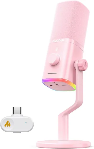 Vista 9 de MAONO - Micrófono dinámico USB inalámbrico PD100W, micrófono de PC para juegos con reducción de ruido de un solo clic, botón de silencio, RGB