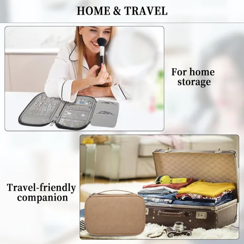 Vista 5 de labato Organizador de viaje para joyas, artículos esenciales de viaje, estuche organizador de viaje delgado, bolsa portátil con cremallera