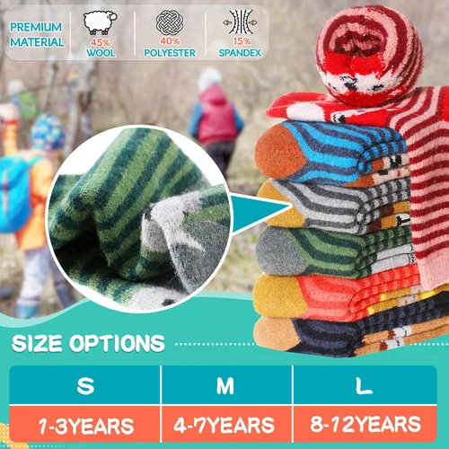 Vista 3 de Calcetines de lana para niños y niñas, de invierno, cálidos, gruesos, térmicos, pesados, para senderismo, equipo de regalo, acogedores, para niños