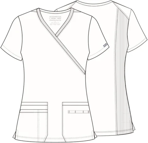 Vista 4 de Women's Mock Wrap Top Workwear Originals with Rib-Knit Back Panels WW650