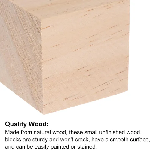 Vista 3 de uxcell Bloques de madera para manualidades, 100 unidades de 1 pulgada sin terminar cubo de madera de pino cuadrado para proyectos de manualidades