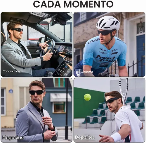 Vista 9 de OhO - Lentes inteligentes, lentes de sol polarizados con altavoz Bluetooth, protección UV atlética/exterior y control de voz, unisex (lente gris)