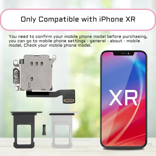 Vista 4 de para iPhone XR Dual SIM lector de tarjetas Flex Cable Reemplazo Black and Silver SIM Double Card Slot Tray Holder Adapter with SIM Eject Pin