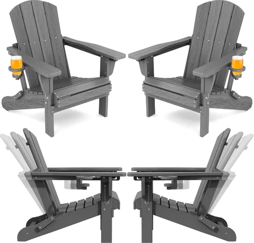 Vista 23 de SERWALL Silla Adirondack plegable ajustable, silla Adirondack reclinable con 3 posiciones reclinables, HDPE para todo tipo de clima, Adirondack