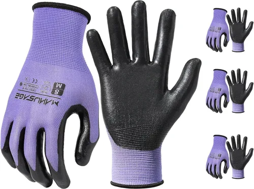Vista 13 de MANUSAGE Guantes de trabajo de seguridad - Guante protector para hombres y mujeres - Protección de mano ultradelgada - Para construcción Negro