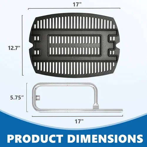 Vista 4 de SafBbcue 7644/7582 Rejillas de cocción de hierro fundido y 60040 kits de tubo de quemador para parrillas Weber Q1200 Q100 Q120 Q1000 50060001 386001