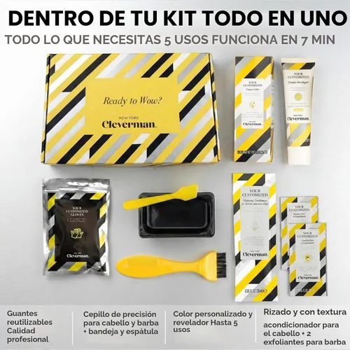 Vista 6 de Cleverman - Tinte para cabello y barba para hombres negros, negro 1.0, cobertura de canas, sin goteo