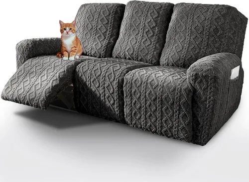 Vista 22 de vctops 6 Piezas Fundas de Sofá Reclinable Loveseat de Felpa con Jacquard Geométrico Suaves Peludas Esponjosas Protector de Muebles Antideslizante