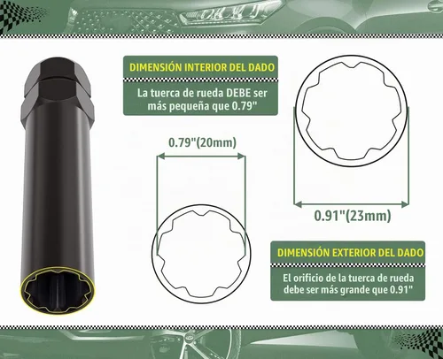 Vista 2 de Llave de tuercas de 7 estrías Glorider con adaptador de gran tamaño para llave con 21mm y 22mm hexagonales Reemplazo 14x1.5 14x2 9/16 cerradura