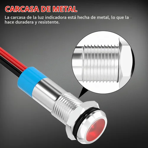 Vista 3 de DaierTek Luz indicadora LED de 12 V, impermeable, luz de señal roja, impermeable, 0.236 in, 1/4 pulgadas, metal, 12 voltios, indicador LED, luz