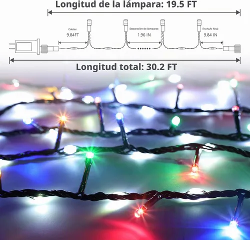 Vista 4 de iBaycon Cadena de luces de Navidad, 20 pies 240 LEDs, luces con flujo de agua conectables al aire libre, impermeables, 14 modos, cadena de luces
