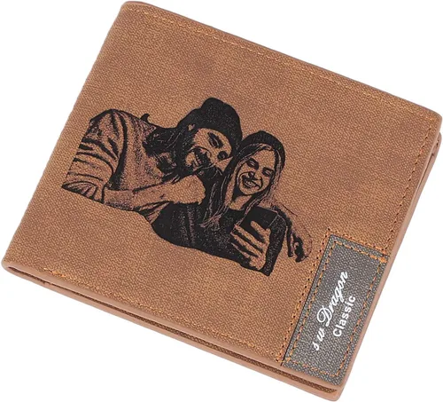 Vista 9 de Awofer Cartera de fotos grabada personalizada para hombre Marrón (Bright Brown)