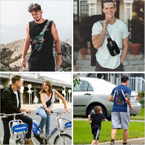Vista 6 de Long Keeper Bolso bandolera pequeño para hombre, mochila ligera para el pecho, bolsas de hombro para senderismo, ciclismo, viajes, correr, Hoja Azul